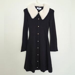 Wayf × Chērie Madeleine Amour Long-Sleeve Knit Dress w/ Cream Faux Fur Collar XS